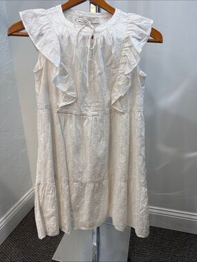 LOFT Cream Textured Ruffle Tie-Front Dress